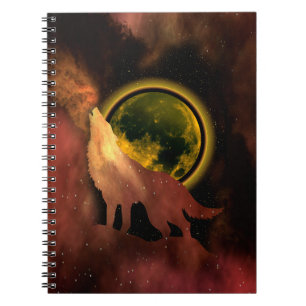 WOLF HEULT IM MOND GALAXIE IM WELTRAUM   NOTIZBLOCK