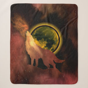 WOLF HEULT IM WELTRAUM MOND GALAXIE SHERPADECKE