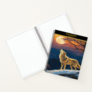 Wolf heult in Dämmerung am Mond Notizbuch
