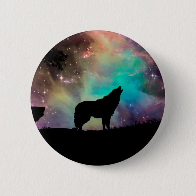 Wolf heult über das Universum Button (Vorderseite)