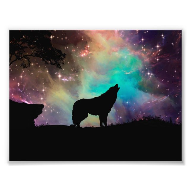 Wolf heult über das Universum Fotodruck (Vorne)