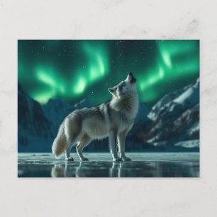 Wolf heult unter den Nordlichtern Feiertagspostkarte