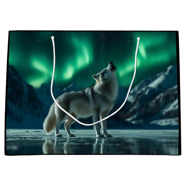 Wolf heult unter den Nordlichtern Große Geschenktüte (Vorderseite)