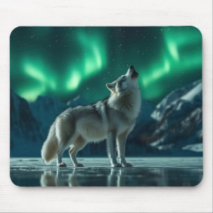 Wolf heult unter den Nordlichtern Mousepad
