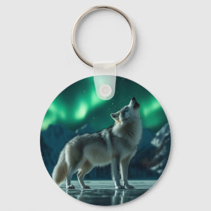 Wolf heult unter den Nordlichtern Schlüsselanhänger