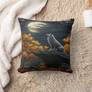 Wolf heult unter Vollmond. Kissen