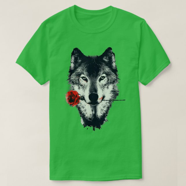 Wolf Holding Rose Wolf Liebende Männer Frauengesch T-Shirt (Design vorne)