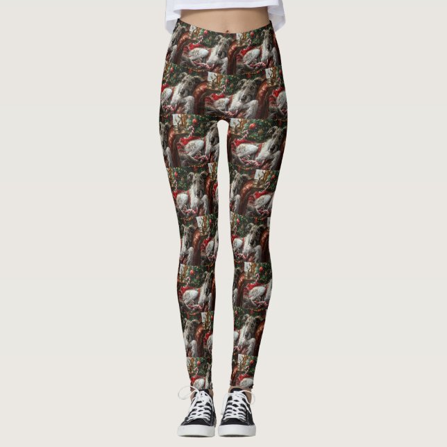 Wolf Hound Dog Weihnachtsfest Leggings (Vorderseite)