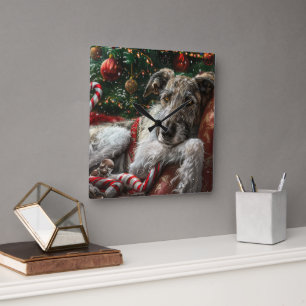 Wolf Hound Dog Weihnachtsfest Quadratische Wanduhr