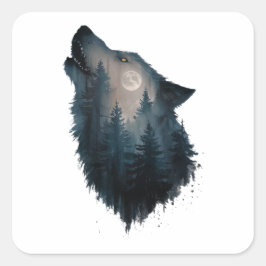 Wolf Howl Forest Moon Quadratischer Aufkleber