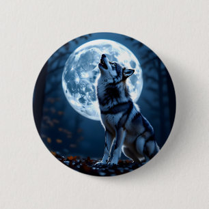 Wolf Howling am Mond Button