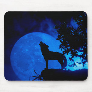 Wolf Howling am Mond Mousepad