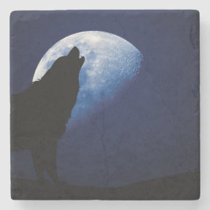 Wolf Howling am Mond Steinuntersetzer