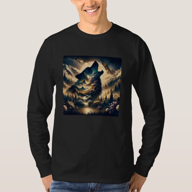 Wolf Howling am Mond T-Shirt (Vorderseite)