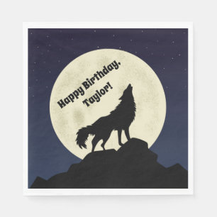 Wolf Howling am Moon Midnight Blue Serviette