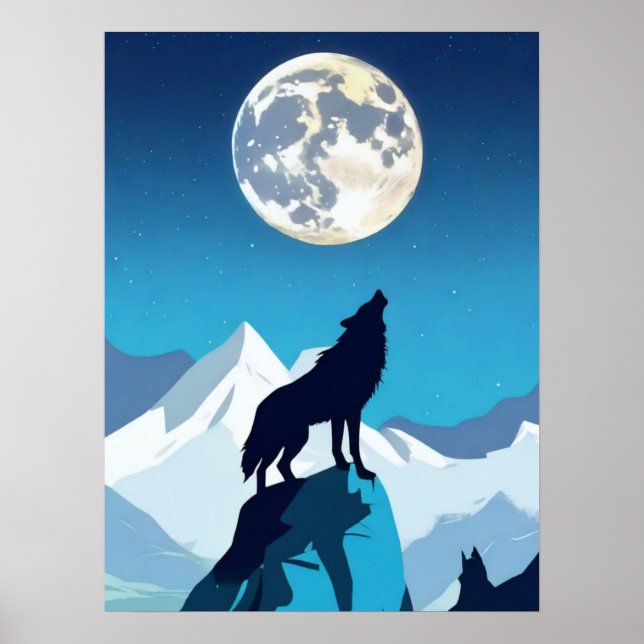 Wolf Howling am Vollmond Poster (Vorne)