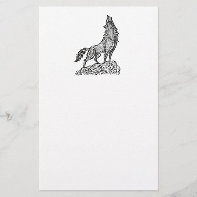 Wolf Howling an der MondSilhouette Zeichne Briefpapier (Vorderseite)