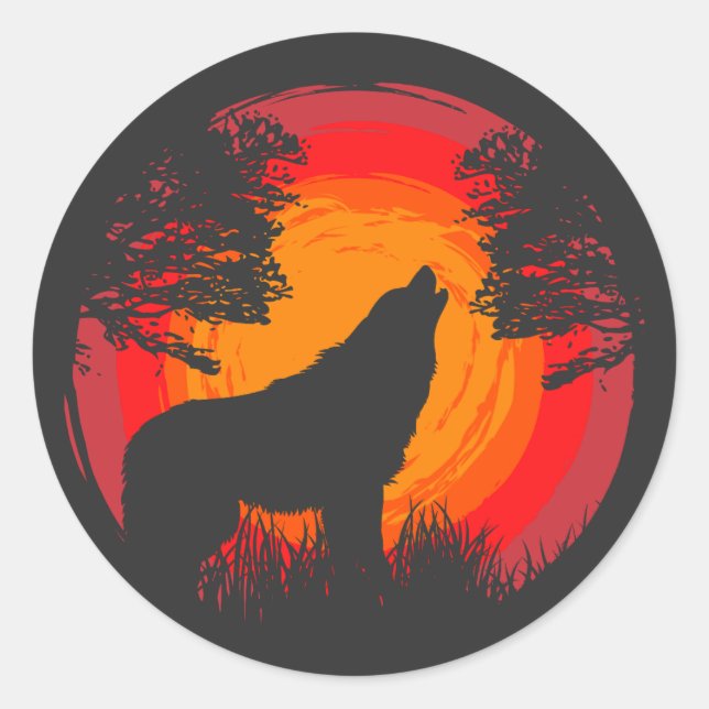 Wolf Howling an der Sonne Runder Aufkleber (Vorderseite)