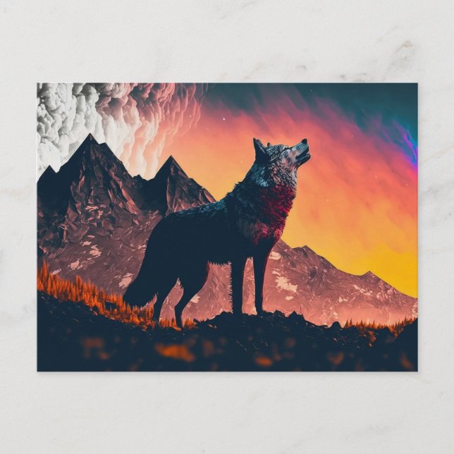 Wolf Howling Art Postkarte (Vorderseite)