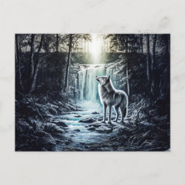Wolf Howling at Moon by Waterfall Postkarte