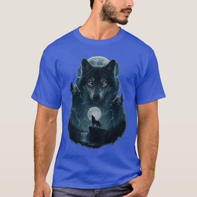 Wolf Howling at Moon Graphic Tees Men Wolves (Vorderseite)