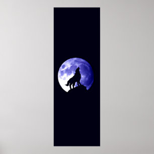 Wolf Howling at Moon Panoramic Poster - Wolf Poste