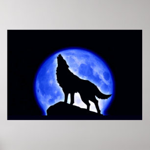 Wolf Howling at Moon Poster Print - Wolf Posters