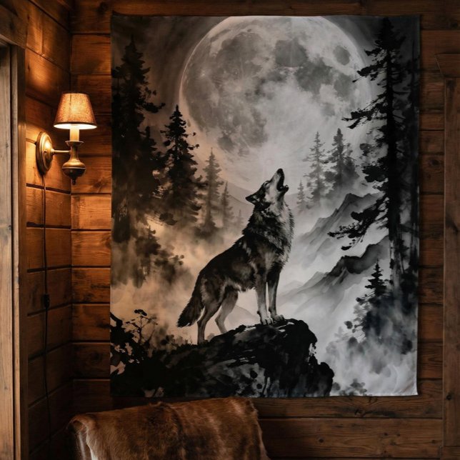 Wolf Howling at Moon Tapestry | Dark Forest Wandteppich (Von Creator hochgeladen)