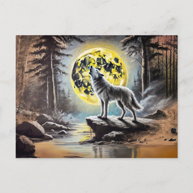 Wolf Howling at the Full Moon Postkarte (Vorderseite)