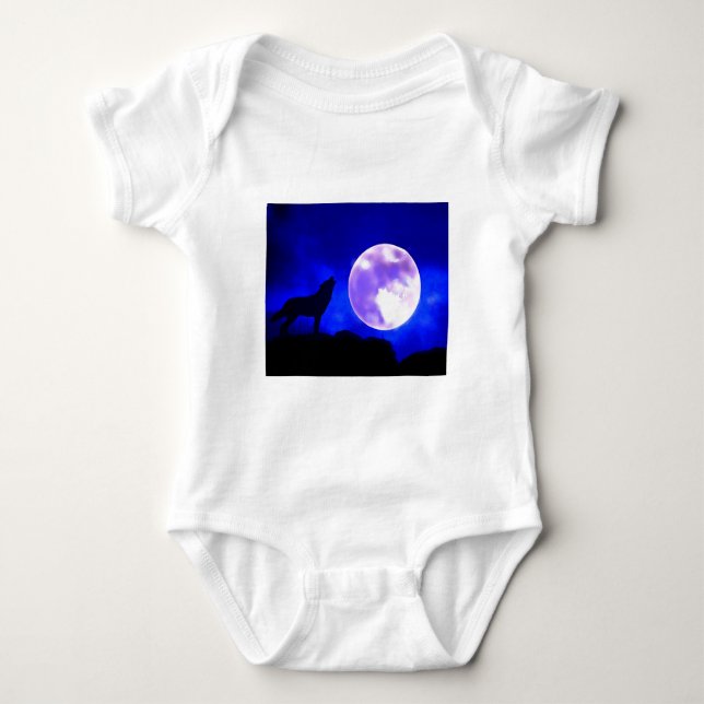 Wolf Howling auf dem Mond Baby Strampler (Vorderseite)