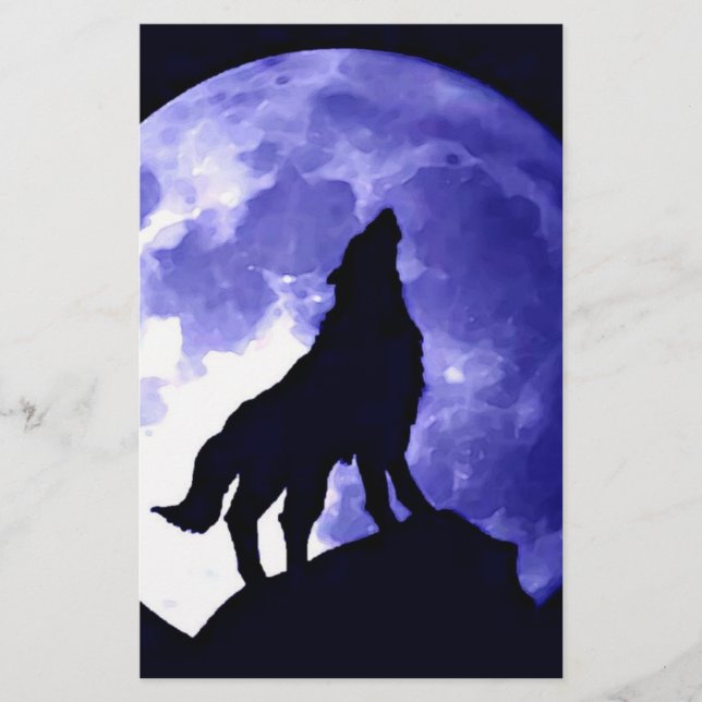 Wolf Howling auf dem Mond Briefpapier (Vorderseite)