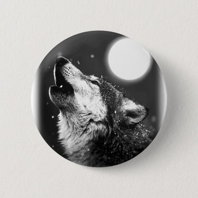 Wolf Howling auf dem Mond Button (Vorderseite)