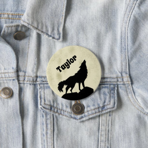 Wolf Howling auf dem Mond Illustration Personalisi Button