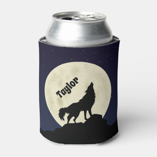 Wolf Howling auf dem Mond Illustration Personalisi Dosenkühler (Kanne Vorderseite)