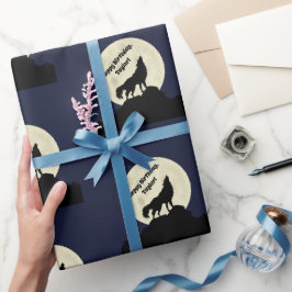 Wolf Howling auf dem Mond Illustration Personalisi Geschenkpapier