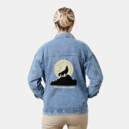 Wolf Howling auf dem Mond Illustration Personalisi Jeansjacke
