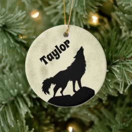 Wolf Howling auf dem Mond Illustration Personalisi Keramik Ornament