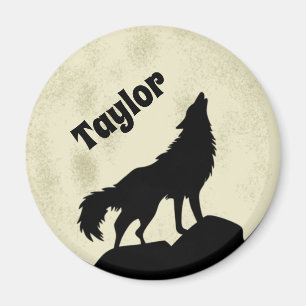 Wolf Howling auf dem Mond Illustration Personalisi Magnet