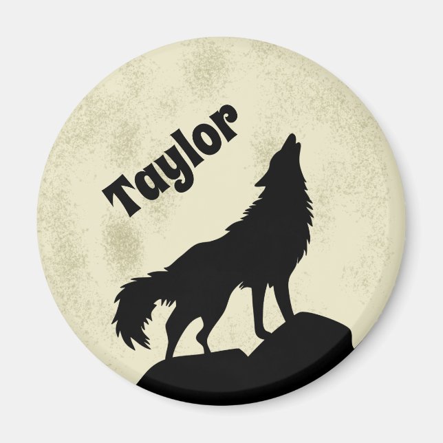 Wolf Howling auf dem Mond Illustration Personalisi Magnet (Vorne)