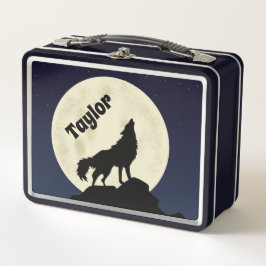 Wolf Howling auf dem Mond Illustration Personalisi Metall Brotdose