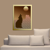 Wolf Howling auf dem Mond in Brown und Tan