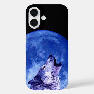 Wolf Howling auf dem Mond iPhone 16 Hülle