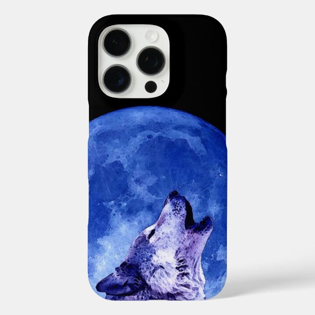 Wolf Howling auf dem Mond iPhone 16 Pro Hülle (Rückseite)