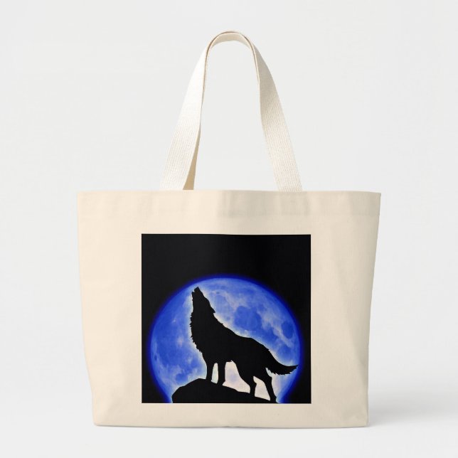 Wolf Howling auf dem Mond Jumbo Stoffbeutel (Vorne)