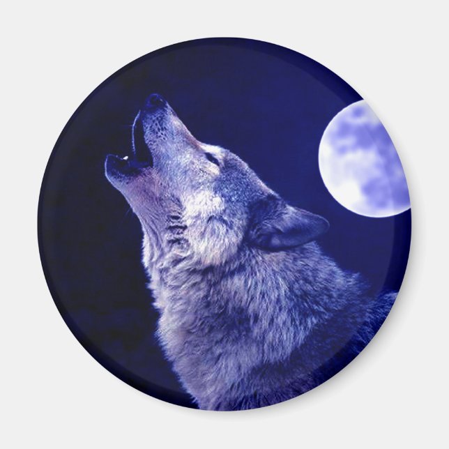 Wolf Howling auf dem Mond Magnet (Vorne)