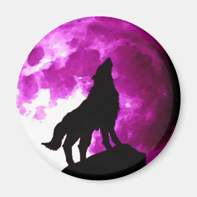 Wolf Howling auf dem Mond Magnet (Vorne)