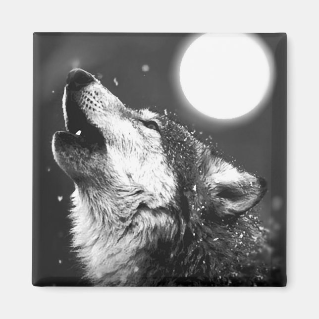 Wolf Howling auf dem Mond Magnet (Vorne)