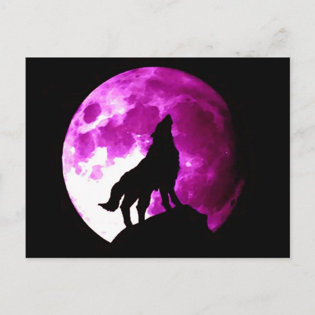 Wolf Howling auf dem Mond Postkarte (Vorderseite)