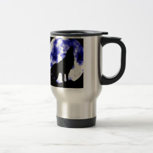 Wolf Howling auf dem Mond Reisebecher