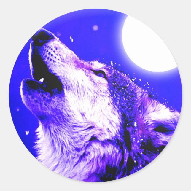 Wolf Howling auf dem Mond Runder Aufkleber (Vorderseite)